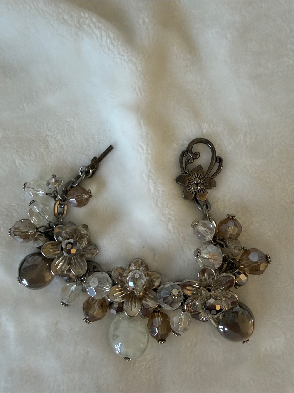 Floral Crystal Statement Bracelet in Smoky Gray